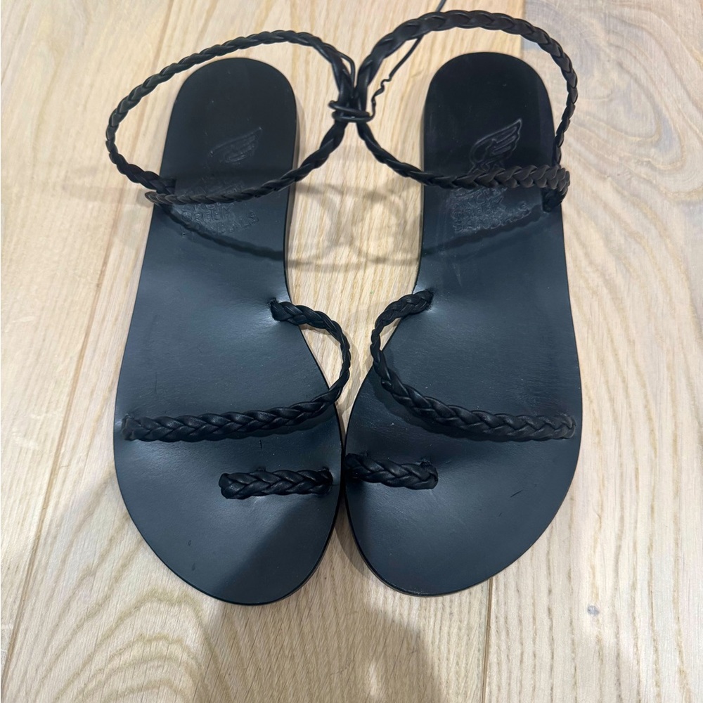 Ancient Greek Sandals Black Braided Strap Sandals size 37